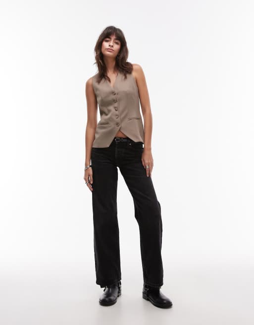 Topshop high neck button through vest in warm handle