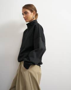 High neck concealed placket sweat in black