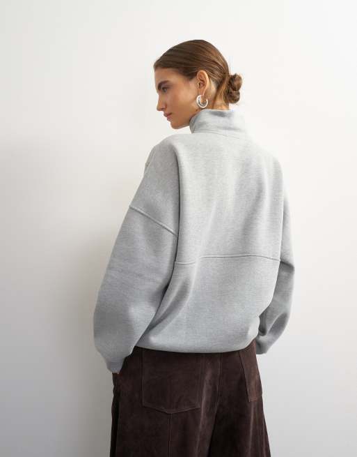 Topshop high neck concealed placket sweat in gray heather, 3 of 4