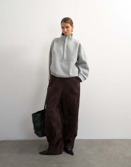 Topshop high neck concealed placket sweat in gray heather, 4 of 4