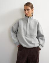 Topshop high neck concealed placket sweat in grey marl