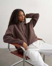 Topshop high neck concealed placket sweat in mocha