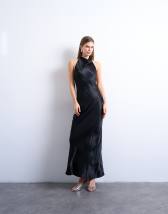 Topshop high neck cowl maxi dress in black