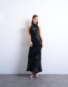 High neck cowl maxi dress in black