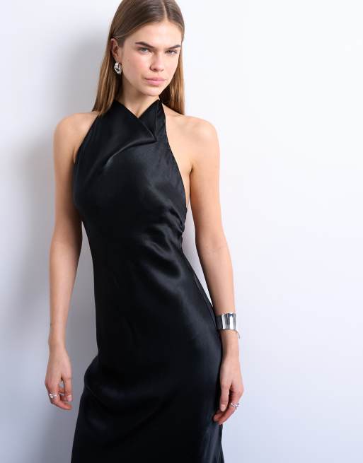 Topshop high neck cowl maxi dress in black, 2 of 4