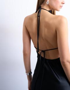 Model wearing High neck cowl maxi dress in black