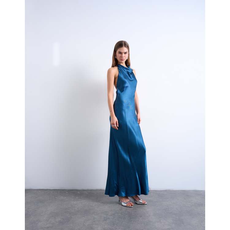 petrol blue satin dress Blue Satin Dresses