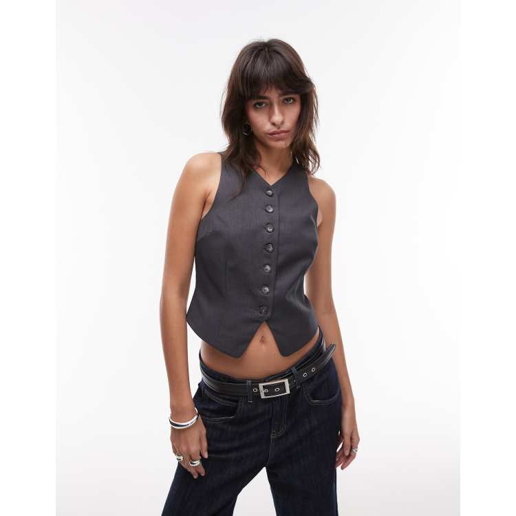 Topshop high neck cropped vest in charcoal | ASOS