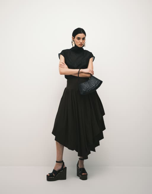 Topshop high neck grown on shoulder sheer organza top in black
