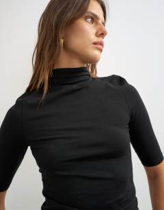 High neck jersey half sleeve t-shirt in black