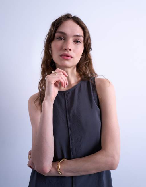 Topshop high neck open back chuck on cupro midi dress in charcoal, 3 of 4
