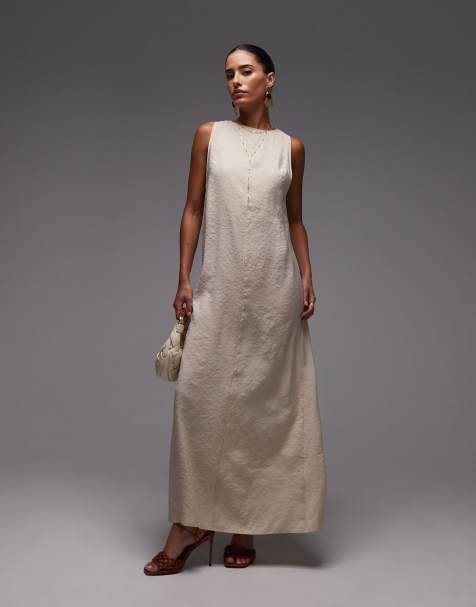 Topshop high neck open back throw-on cupro midi dress in buttermilk - view 1