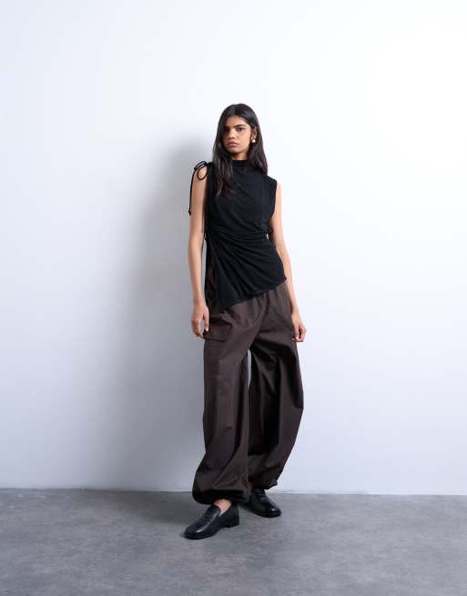Topshop high neck ruched channel tunic top in black, 2 of 4