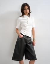 Topshop high neck ruffle button through half sleeve top in ecru