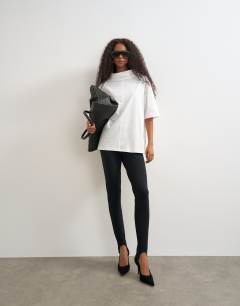 High neck short sleeve boxy top in ecru