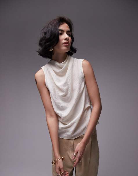 Topshop high neck sleeveless top in ivory - view 1