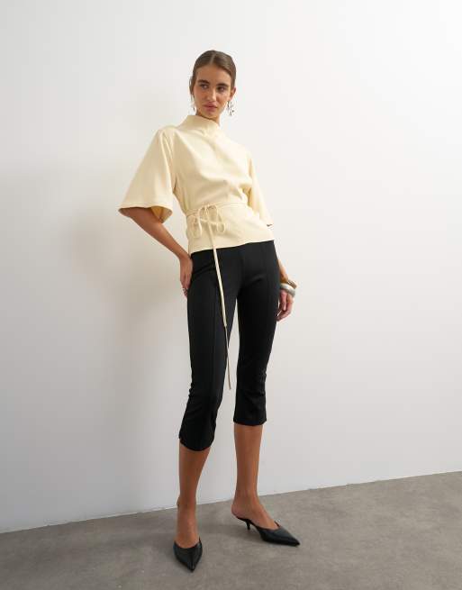 Topshop high neck tie detail short sleeved top in buttermilk, 2 of 4