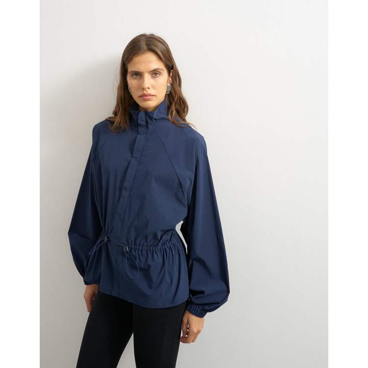 Topshop high neck toggle detail jacket in navy | ASOS