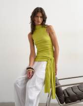 Topshop high neck top with tie detail in green