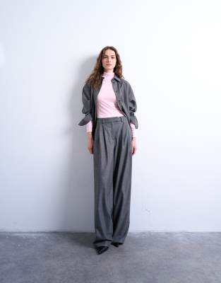 Topshop High Neck Viscose Long Sleeve Top In Pink