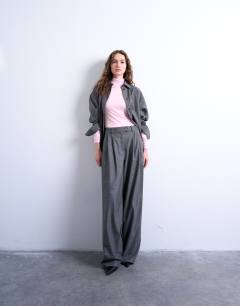 Model wearing High neck viscose long sleeve top in pink