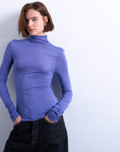 Topshop high neck viscose long sleeve top in purple