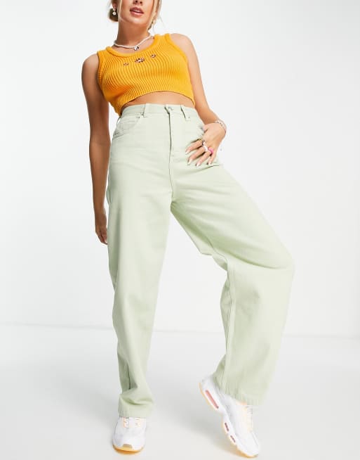 Topshop high rise baggy jean in light green