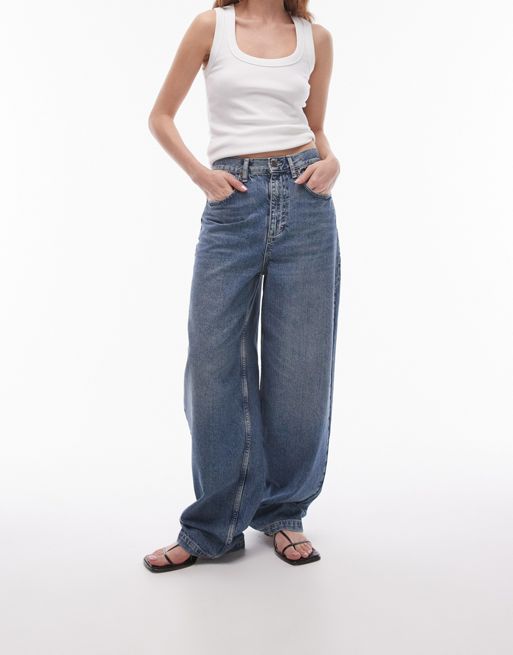 Topshop high rise Baggy jeans in Authentic Blue 