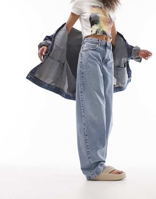 Topshop high rise Baggy jeans in mid blue ClassicfuncenterShops Long Sleeve Side Knot Short Dress