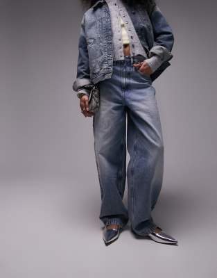 high rise baggy jeans in mid blue