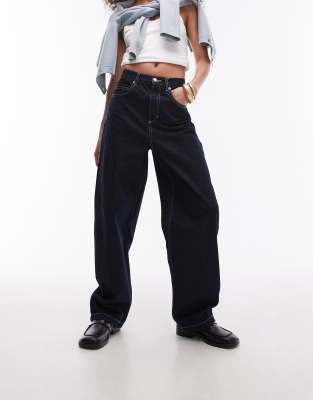 high rise baggy jeans in raw indigo-Blue