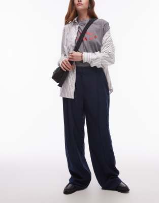 Topshop High Rise Balloon Pleated Tailored Pants In Navy