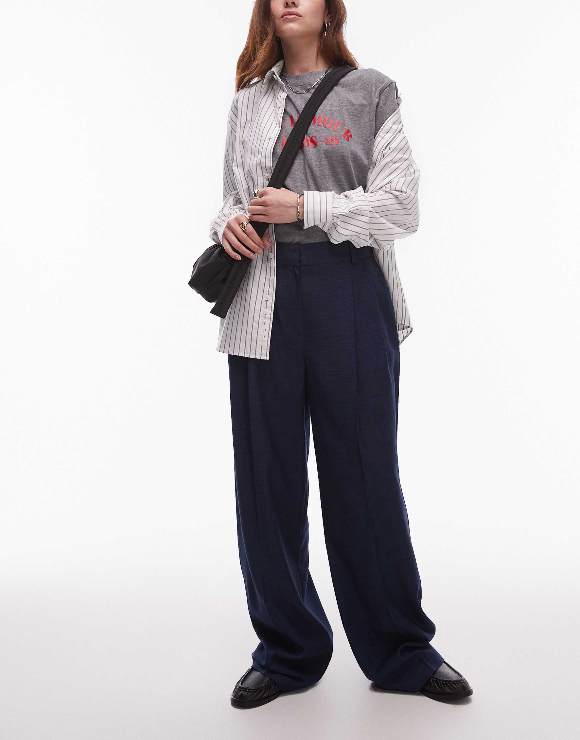 topshop high rise balloon pleated tailored pants in navy