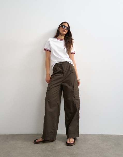 Topshop high rise barrel leg pants with pleat in brown - view 1