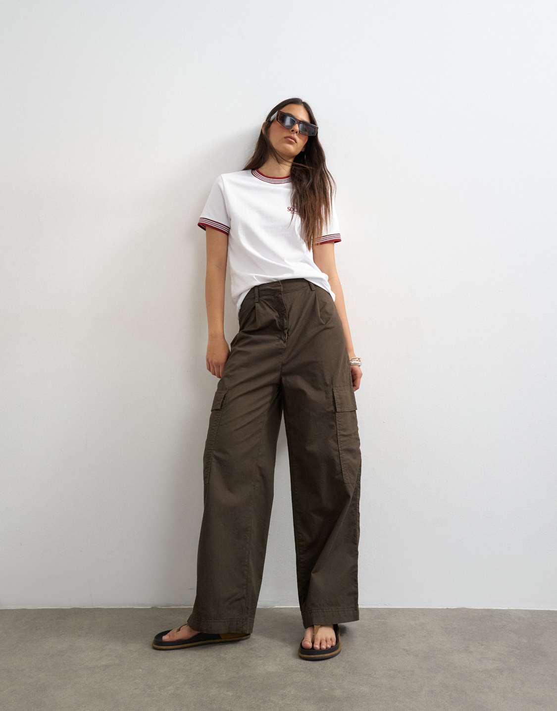 Topshop high rise barrel leg pants in brown