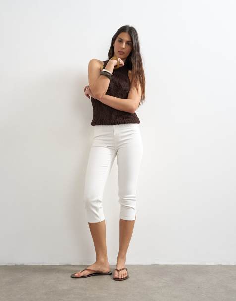 Topshop high rise capris jean in white - view 1