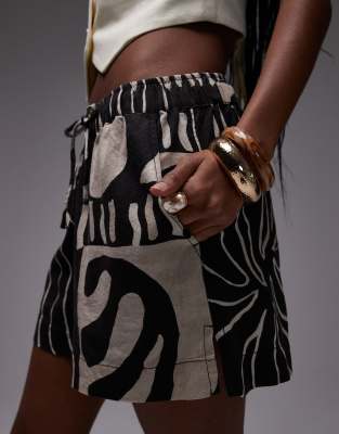 Topshop High Rise Drawcord Linen Mix Shorts