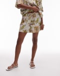 [Topshop] Topshop high rise drawcord linen shorts in multi print (part of a set) XL multi