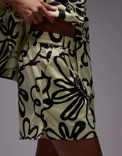 Topshop high rise drawstring linen look shorts in bright yellow print - part of a set, 5 of 5