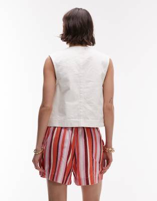 Topshop High Rise Drawstring Linen Mix Shorts In Pink
