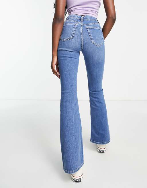 Topshop  high rise Jamie flare jeans in mid blue, 2 of 4