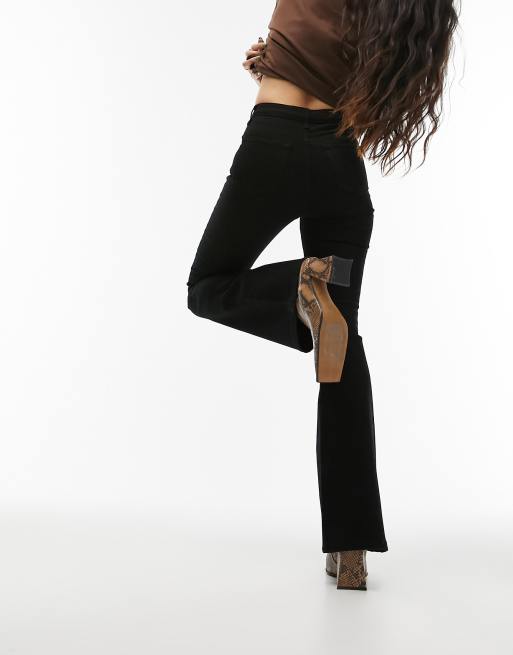 Topshop high rise Jamie flare jeans in pure black, 2 of 4