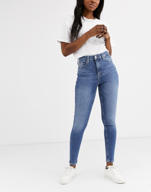 Topshop high rise Jamie jeans in mid blue , 4 of 4