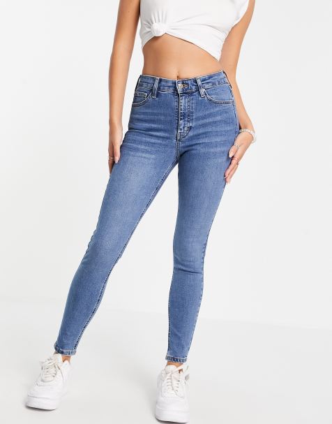 Topshop high rise Jamie jeans in mid blue - view 1