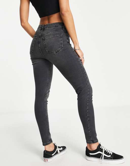 Topshop high rise Jamie jeans in washed black ASOS