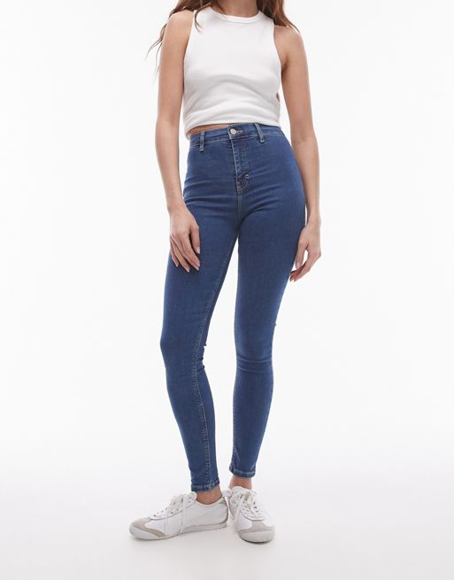 Topshop high rise Joni Straight jeans in mid blue 
