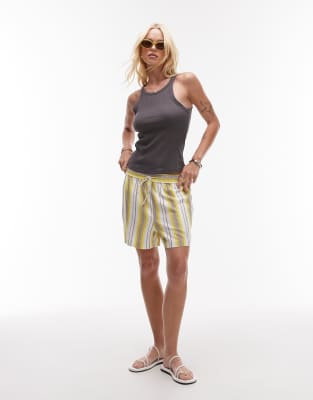 asos Topshop high rise linen beach shorts in yellow stripe