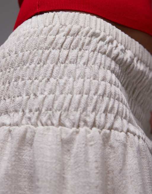 Topshop high rise linen mini skirt with ruched sides in natural, 2 of 5