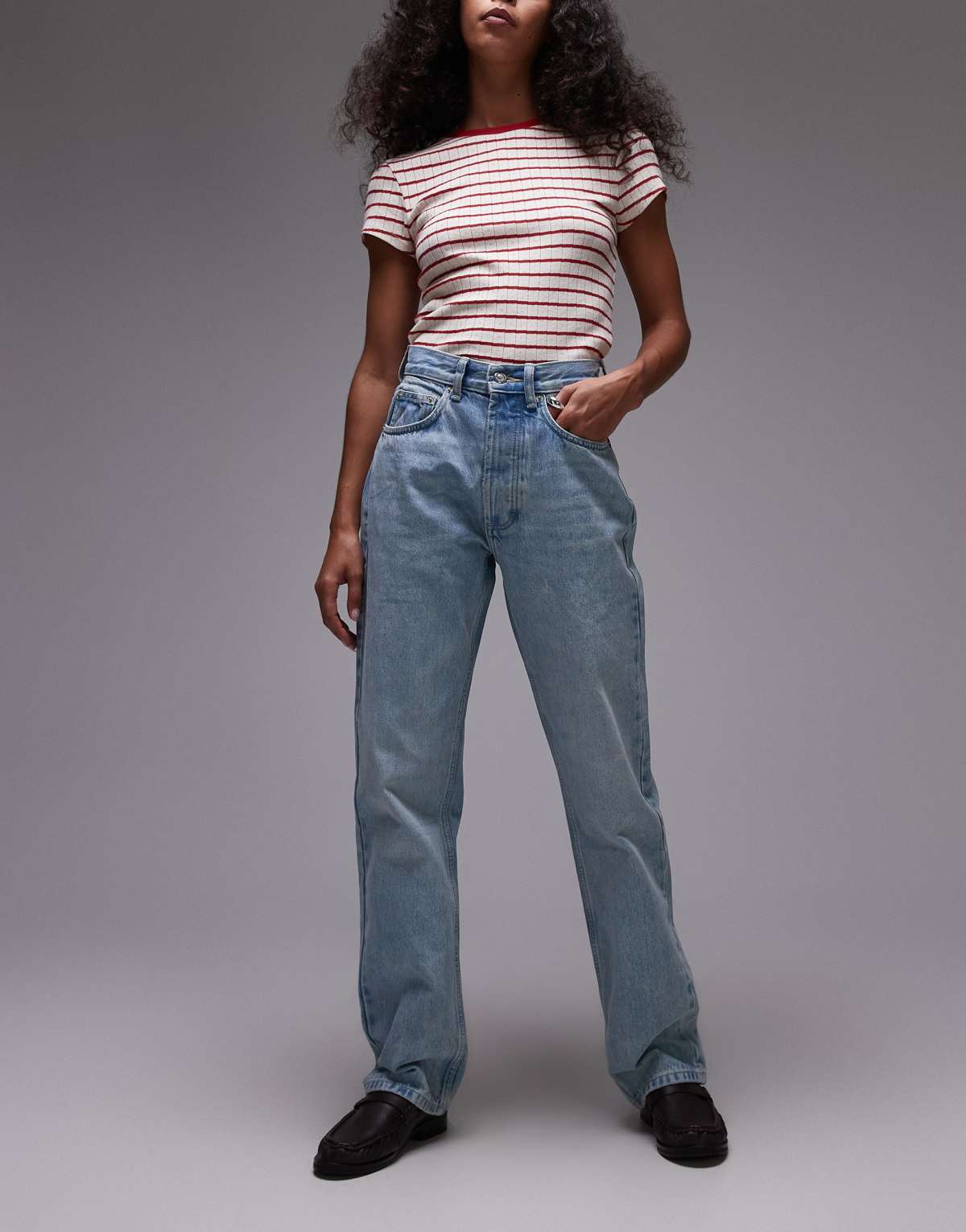 Topshop high rise straight Kort jeans in bleach