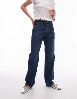 high rise straight Kort jeans in tinted dark blue